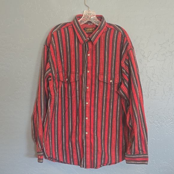 Eddie Bauer Red and Black Striped Flannel Casual Shirt - Picture 1 of 6